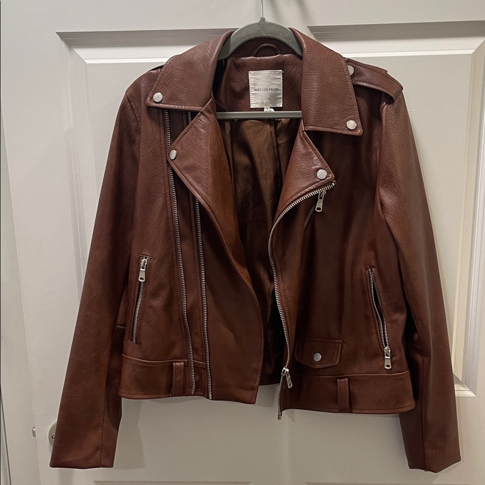 Avec les filles Brown Faux Leather Jacket